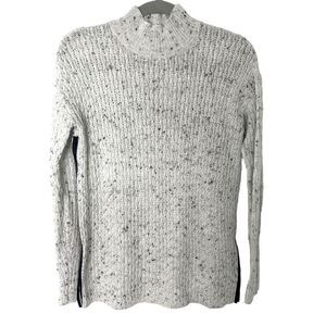 Bar III Women's Faux Leather Trim Mock Neck Long Sleeve Sweater Washed White